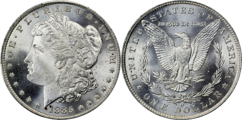 1885-O Morgan Silver Dollar. MS-67+ (PCGS). CAC.
In an absolute sense, the 1885...