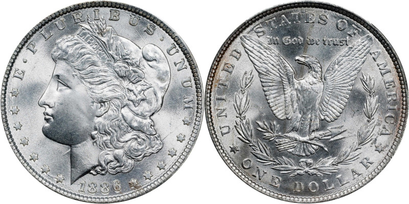 1886 Morgan Silver Dollar. MS-67+ (PCGS). CAC.
Delightful brilliant white surfa...