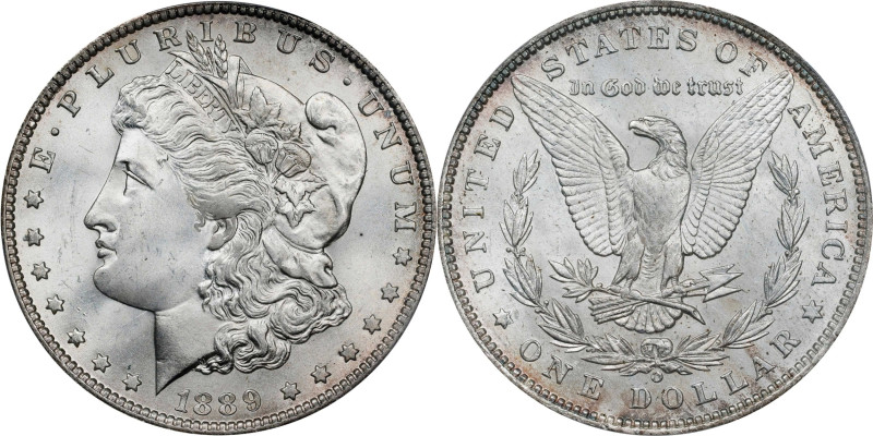 1889-O Morgan Silver Dollar. MS-65+ (PCGS).
A frosty mint brilliance highlights...