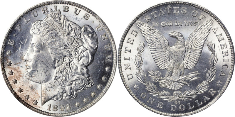 1892-CC Morgan Silver Dollar. MS-64 (NGC).
Frosty and fully brilliant, save for...