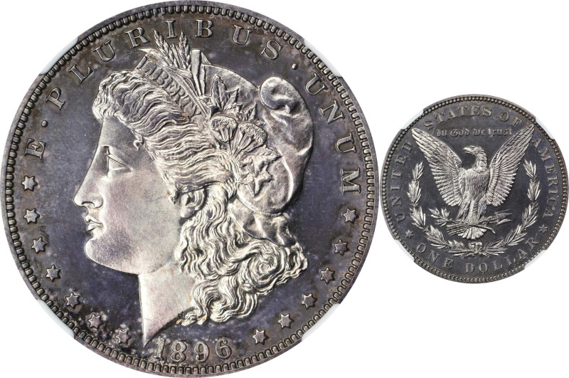 1896 Morgan Silver Dollar. Proof-62 (NGC).
Both sides display vividly reflectiv...