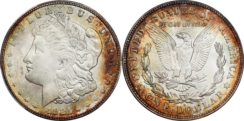 1921-S Morgan Silver Dollar. MS-66 (PCGS).
A vivid golden-copper glow encircles...