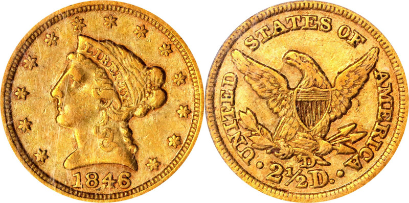 1846-D/D Liberty Head Quarter Eagle. Winter 7-L. VF-35 (PCGS). OGH.
This handso...