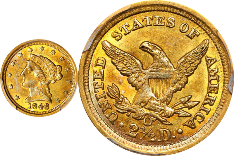 1846-O Liberty Head Quarter Eagle. Winter-1. MS-61 (PCGS). CAC.
Warm, even, hon...