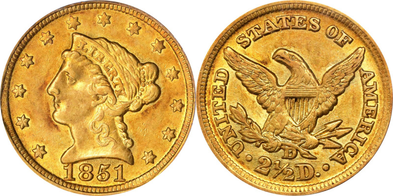 1851-D Liberty Head Quarter Eagle. Winter 15-N, the only known dies. AU-55 (PCGS...