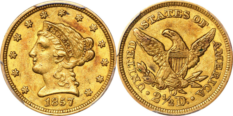 1857-O Liberty Head Quarter Eagle. Winter-1, the only known dies. AU-55 (PCGS). ...