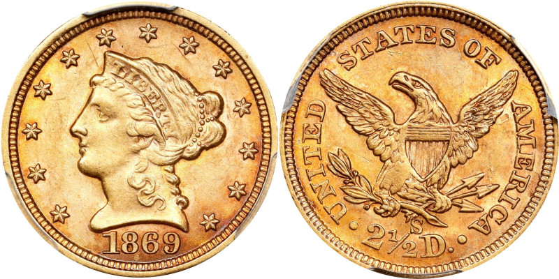 1869-S Liberty Head Quarter Eagle. MS-62 (PCGS).
A high grade survivor from a m...