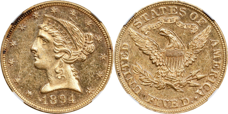 1894 Liberty Head Half Eagle. MS-61 PL (NGC).
Reflective fields are seen under ...