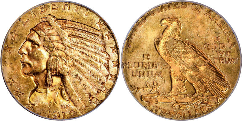 1912 Indian Half Eagle. MS-63 (ICG).
A lovely Mint State example, fully choice ...