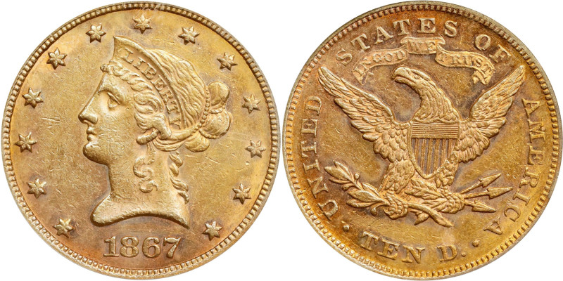 Very Rare 1867 Eagle
Only 75-100 Known in All Grades
1867 Liberty Head Eagle. ...