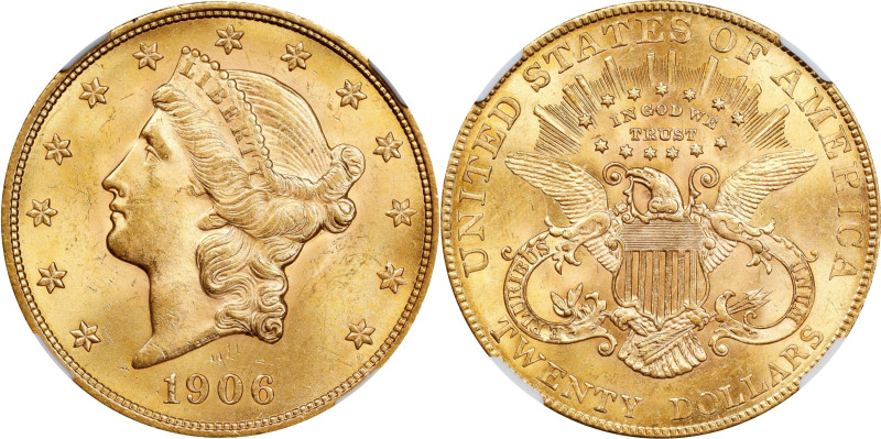 1906 Liberty Head Double Eagle. MS-63 (NGC).
The 1906 is the final issue in the...