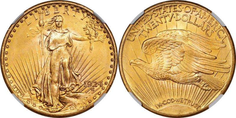 Stunning Superb Gem 1924 Double Eagle.
1924 Saint-Gaudens Double Eagle. MS-67 (...