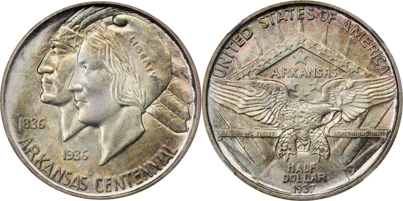 1937-D Arkansas Centennial. MS-67+ (NGC).
Pearl-gray iridescence overall with w...