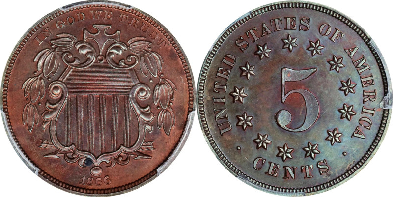 1866 Pattern Shield Nickel. Judd-508, Pollock-592. Rarity-6+. Copper. Plain Edge...