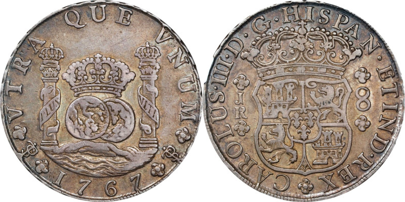 BOLIVIA. 8 Reales, 1767-PTS JR. Potosi Mint. Charles III. NGC EF-40.
KM-50; Cal...