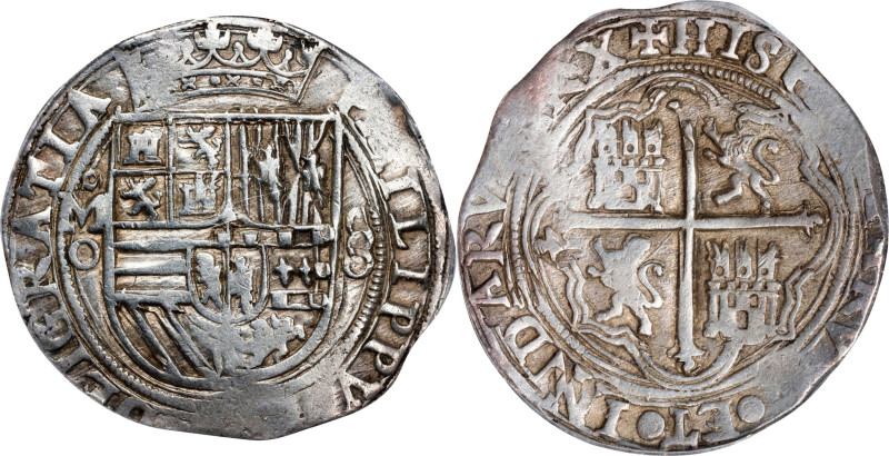 MEXICO. Cob 8 Reales, ND (1572-89)-Mo O. Mexico City Mint. Philip II. PCGS AU-50...