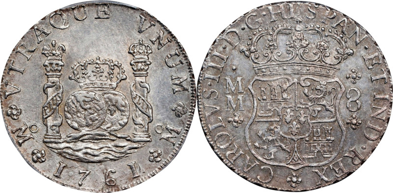 MEXICO. 8 Reales, 1761/0-Mo MM. Mexico City Mint. Charles III. PCGS AU-58.
KM-1...