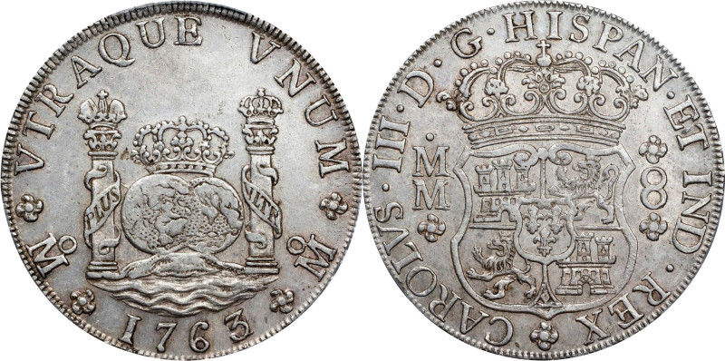 MEXICO. 8 Reales, 1763/2-Mo MM. Mexico City Mint. Charles III. PCGS AU-53.
KM-1...