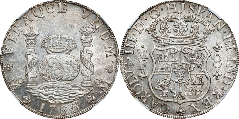 MEXICO. 8 Reales, 1766/5-Mo MF. Mexico City Mint. Charles III. NGC MS-63.
KM-10...