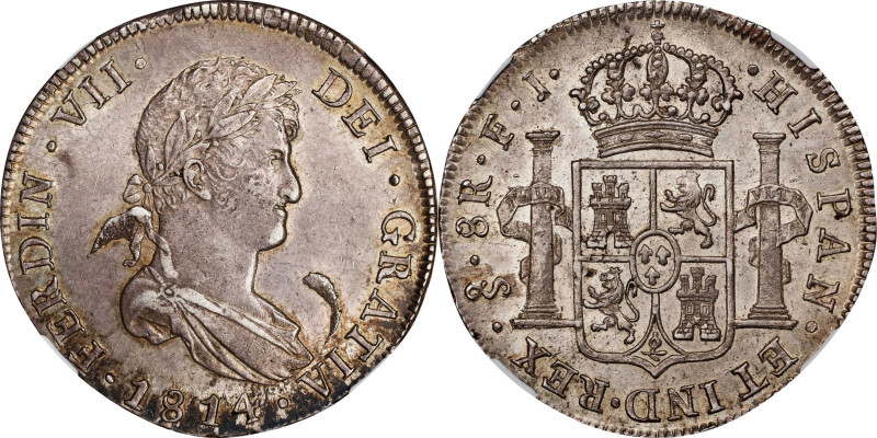 CHILE. 8 Reales, 1814-So FJ. Santiago Mint. Ferdinand VII. NGC AU-58.
KM-80; Ca...