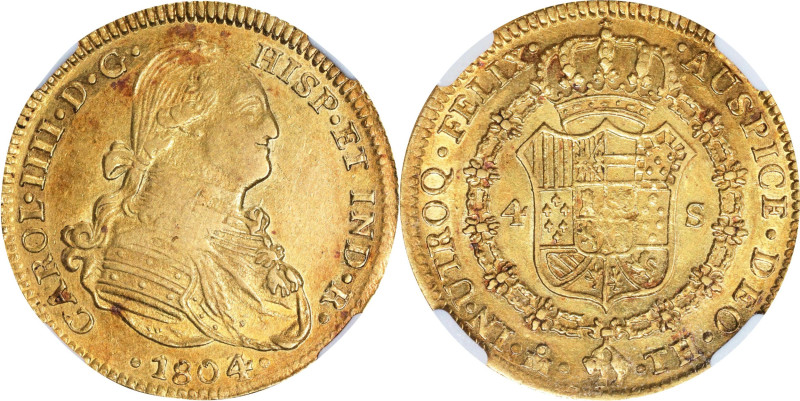 MEXICO. 4 Escudos, 1804/3-Mo TH. Mexico City Mint. Charles IV. NGC AU-55.
Fr-44...