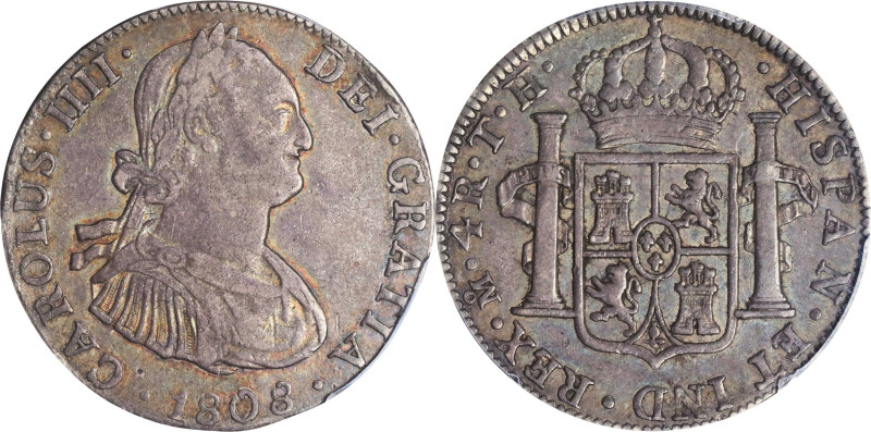 MEXICO. 4 Reales, 1808/7-Mo TH. Mexico City Mint. Charles IV. PCGS EF-45.
KM-10...