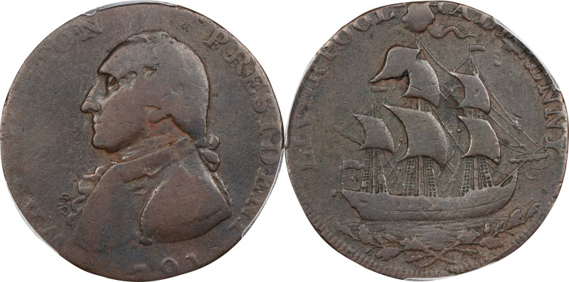 Circa 1791 Liverpool Halfpenny. Musante GW-19, Baker-17, W-10650. Copper. Letter...