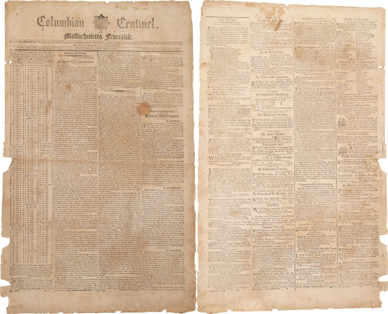 Early American Newspaper with an Important Advertisement Related to Washington M...