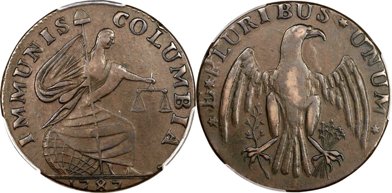 1787 Immunis Columbia Copper / Large Eagle Reverse. W-5680. Rarity-4+. Plain Edg...