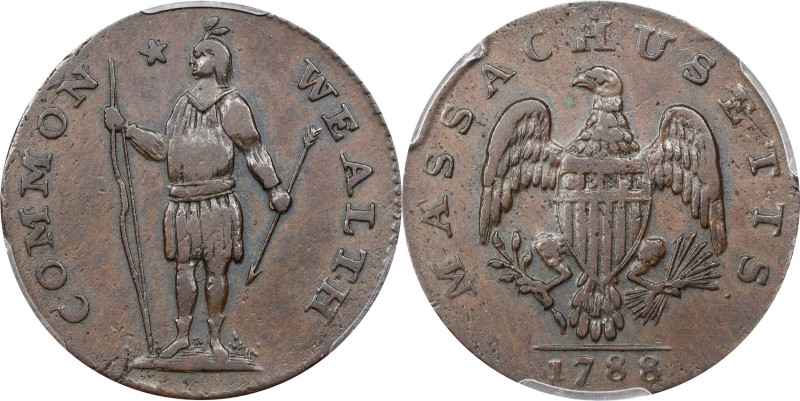 1788 Massachusetts Cent. Ryder 12-M, W-6350. Rarity-4-. Stout Indian, Period Aft...