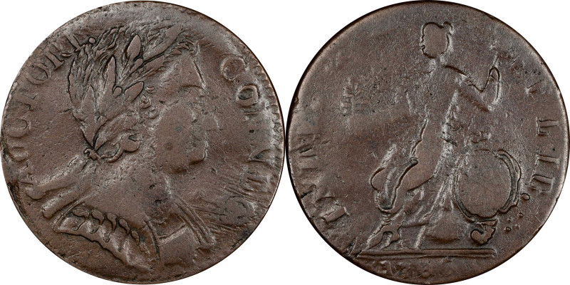 1785 Connecticut Copper. Miller 1-E, W-2300. Rarity-4. Mailed Bust Right. EF-40 ...