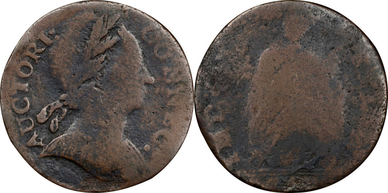 1785 Connecticut Copper. Miller 6.4-F.5, W-2415. Rarity-6+. Mailed Bust Right. A...