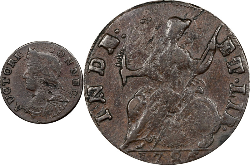 1786 Connecticut Copper. Miller 5.2-I, W-2550. Rarity-4. Mailed Bust Left. EF-40...