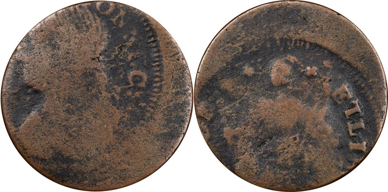 1787 Connecticut Copper. Miller 29.1-a.2, W-3145. Rarity-6. Draped Bust Left. AG...