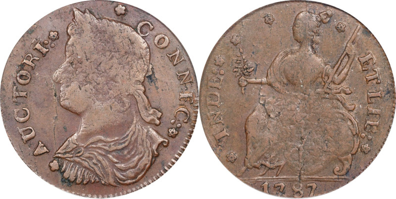 1787 Connecticut Copper. Miller 33.19-Z.2, W-3650. Rarity-5. Draped Bust Left. E...