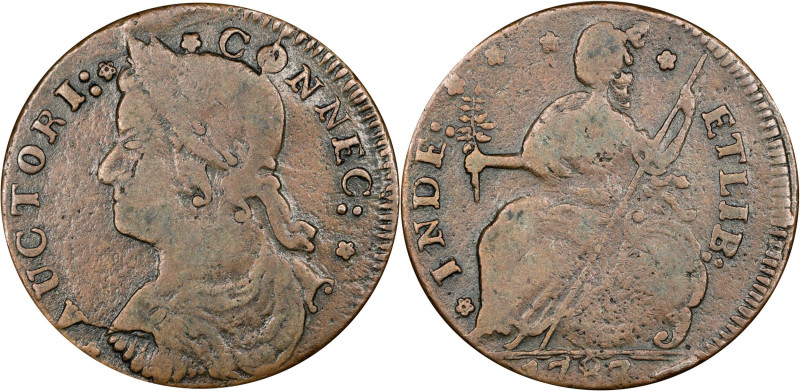 1787 Connecticut Copper. Miller 33.44-W.3, W-4015. Rarity-6-. Draped Bust Left. ...