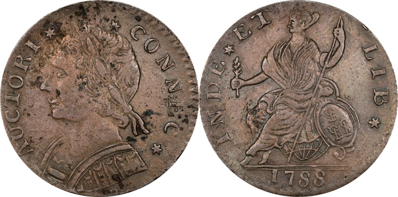 1788 Connecticut Copper. Miller 10-C, W-4505. Rarity-5. Mailed Bust Left. EF Det...