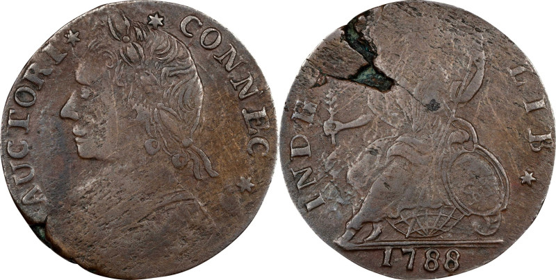 1788 Connecticut Copper. Miller 12.1-F.1, W-4520. Rarity-4+. Mailed Bust Left. V...