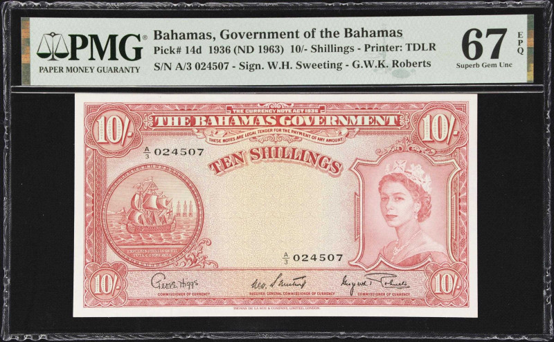 BAHAMAS. Bahamas Government. 10 Shillings, 1936 (ND 1963). P-14d. PMG Superb Gem...