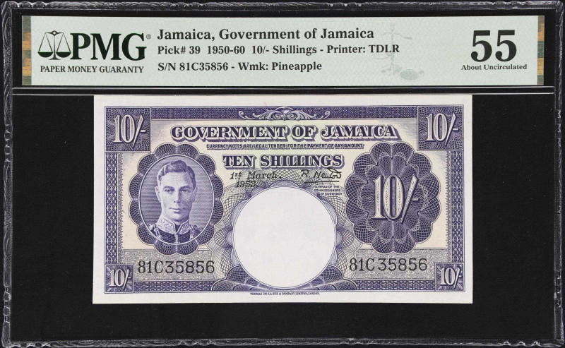 JAMAICA. Government of Jamaica. 10 Shillings, 1.3.1953. P-39. PMG About Uncircul...