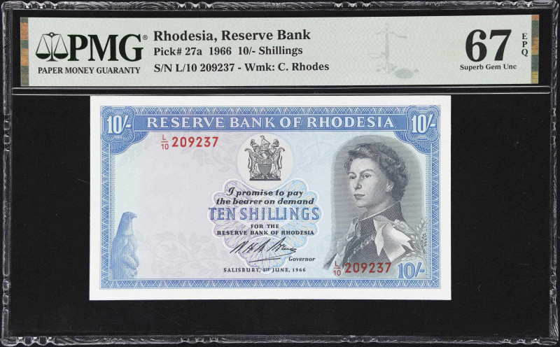 RHODESIA. Reserve Bank of Rhodesia. 10 Shillings, 1.6.1966. P-27a. PMG Superb Ge...