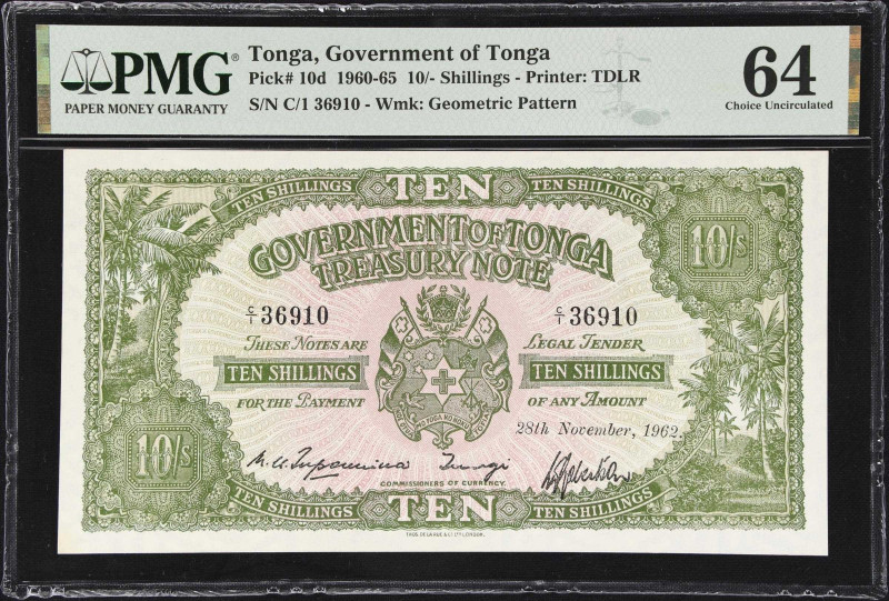 TONGA. Government of Tonga - Treasury. 10 Shillings, 28.11.1962. P-10d. PMG Choi...