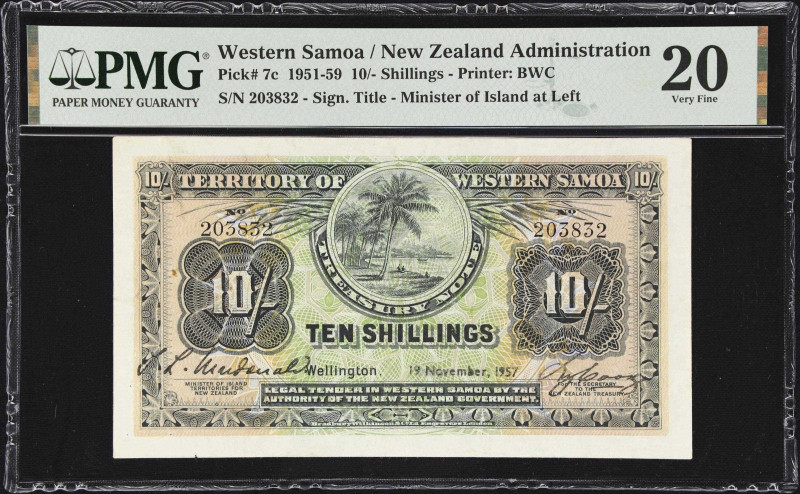 WESTERN SAMOA. New Zealand Treasury. 10 Shillings, 19.11.1957. P-7c. PMG Very Fi...