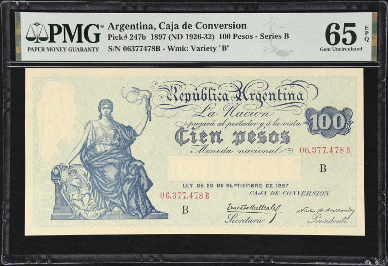 ARGENTINA. Caja de Conversion. 100 Pesos, 1897 (ND 1926-32). P-247b. PMG Gem Unc...