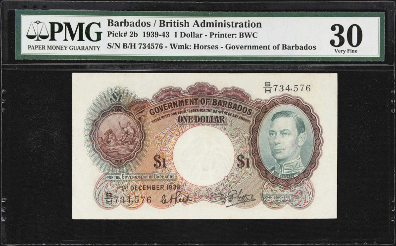 BARBADOS. Government of Barbados. 1 Dollar, 1.9.1939. P-2b. PMG Very Fine 30.
...