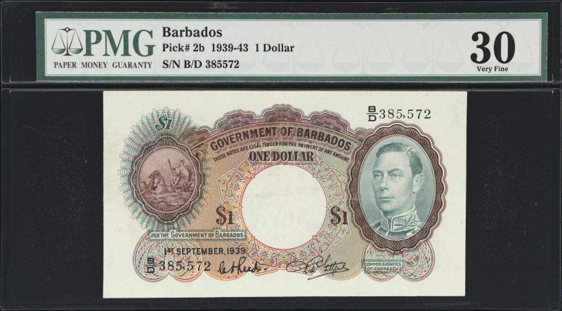 BARBADOS. Government of Barbados. 1 Dollar, 1.9.1939. P-2b. PMG Very Fine 30.
...