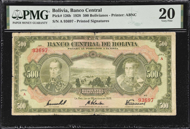 BOLIVIA. Banco Central de Bolivia. 500 Bolivianos, 20.7.1928. P-126b. PMG Very F...