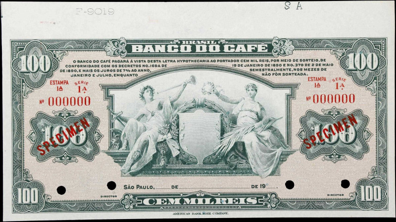 BRAZIL. Banco do Cafe. 100 Mil Reis, 19xx. P-S541s. Specimen. Choice About Uncir...