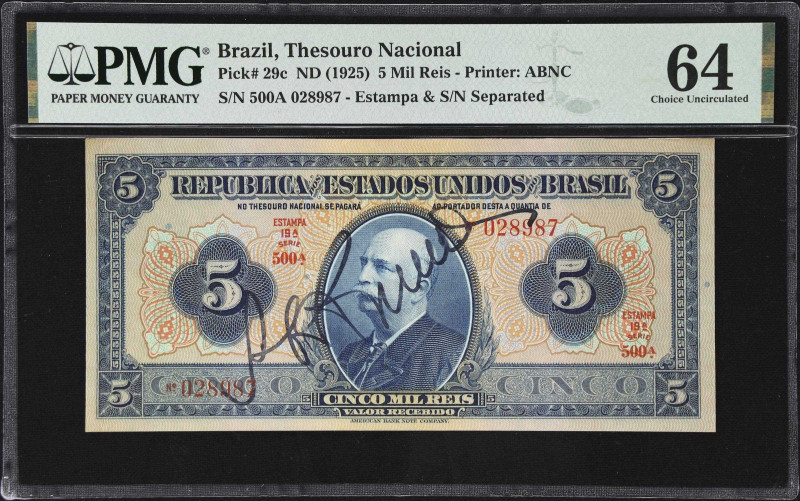 BRAZIL. Lot of (3). Thesouro Nacional. 5 & 10 Mil Reis, ND (1925). P-29c, 39c & ...