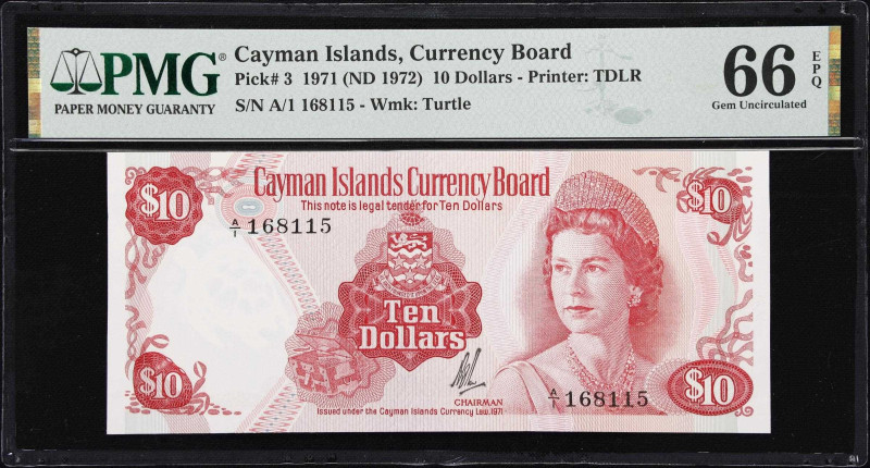 CAYMAN ISLANDS. Cayman Islands Currency Board. 10 Dollars, 1971 (ND 1972). P-3. ...